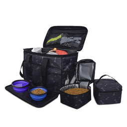 Mister Mill Reistas Hond Kat - Trainingstas - Transporttas - Bagage Organizer - Travelbag Pets - Zwart met Grijze Botjes print