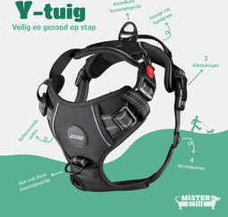 Mister Mill Tuigje Hond - 3 Klik Buckles Maat XL Zwart - Anti Trek Tuig Hond - Harnas Hond - Hondenharnas - Gerecycled Materiaal