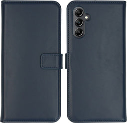 Selencia Hoesje Geschikt voor Samsung Galaxy A14 (5G) Hoesje Met Pasjeshouder - Selencia Echt Lederen Bookcase - Blauw