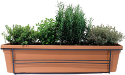 Mix van kruiden in ELHO ® Green Basics balkonbak (Mild Terra) met metalen balkonrek - Mini-Green - Tuinplanten- Hoogte 30 cm