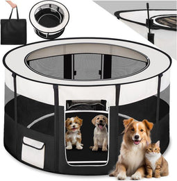 tectake® Puppy-box Carola - Opvouwbare Dierenbox - 8 meshvensters 2 deuren - Zwart (Nr. 402438)