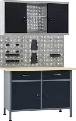 vidaXL - Werkbank - met - drie - wandpanelen - en - een - kast