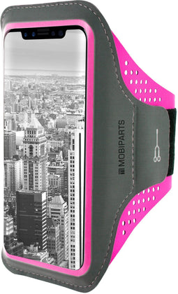Mobiparts Comfort Fit Sport Armband - Apple iPhone X iPhone XS - Ademend materiaal - Neon Roze