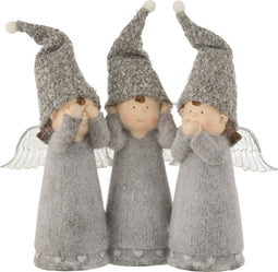 J-Line kerstfiguur Engel 3 Delig Horen/Zien/Zwijgen - polyresin - grijs