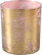 PTMD Melody Rond Theelicht Bloemen - H10 x Ø9 cm - Glas - Goud/roze