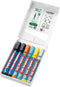 edding 385 markeerstiften en flipchart marker set - highlighter met flexibele punt + flipchart stiften – 6 stiften - zwart, geel, grijs, blauw, oranje - navulbaar - in handig bewaardoosje