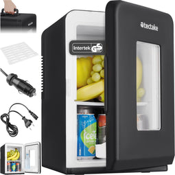 tectake® Mini-Autokoelkast - Draagbare minibar 14L - 2-in-1 koelen en verwarmen - 12v + 220/240v aansluiting - 27 x 31 x 41 cm