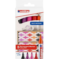 edding 3000/5 S permanent marker set warme kleuren - ronde punt - 1,5-3 mm - set van 5 stuks