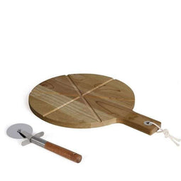 Pizzaset - LIVOO - MES158 - Acaciahout - 30 x 45 cm - 1 pizzasnijder - Handvat met ophanggat