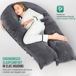 Avalo Zwangerschapskussen XXL 280 cm - U-Vorm - Ergonomisch Body Pillow - Donkergrijs