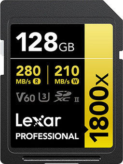 Lexar Professional 1800x - SDXC UHS-II Kaart - 128GB - Lezen 270MB/s Schrijven 180MB/s - V60 (2 stuks)
