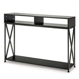 Coast Console Tafel - 2 Opbergvakken 1 Open Plank - 120 x 23 x 79 cm - Zwart - Staal + Hout