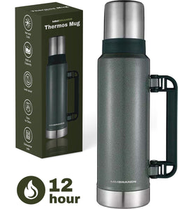 MM Brands RVS Thermosfles / Drinkfles – BPA Vrij – 1L - Waterfles met draaidop - Thermosbeker – Drinkfles – Dubbele isolatie - Thermoskan - Donker Groen