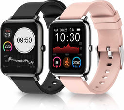MM Brands Smartwatch Dames en Heren - Waterdicht - Zwart en Roze Bandje