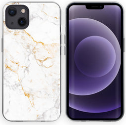 iMoshion Hoesje Geschikt voor iPhone 13 Hoesje Siliconen - iMoshion Design hoesje - Wit / White Marble