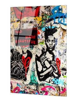 Wallity Glasschilderij - Banksy Bad Made Beautiful - 45 x 65 cm - Knallkleuren