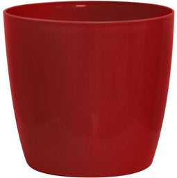 Glanzende plantenpot - GARDEN ID - Glanzend Rood met wielen - 30 x 27 cm - Keramiek look - Waterdicht - Gemakkelijk te verplaatsen