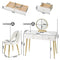Woltu Make-up Tafel MB6105ws met Kruk en LED Spiegel - Houten Make-up Bureau met Verstelbare