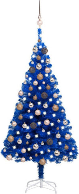 vidaXL - Kunstkerstboom - met - verlichting - en - kerstballen - 120 - cm - PVC - blauw