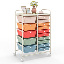Coast Opbergwagen - Verrijdbare Multifunctionele - 15 Laden - Veelkleurig/Wit - 63 x 37 x 87 cm
