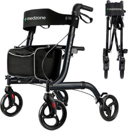 Medzone Fortis - Rollator - Lichtgewicht Opvouwbaar Zitfunctie - Zwart/Aluminium