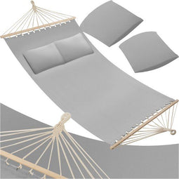 tectake® Dubbele hangmat - 2 personen - 2 kussens - Ligvlak 230x145 cm - Draagvermogen 240 kg - Grijs (2 stuks)
