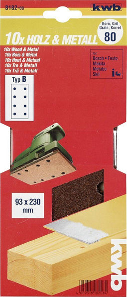 KWB 818204 - Schuurstrook 93 x 230 mm - Korrel 40 voor hout en metaal (10 stuks)