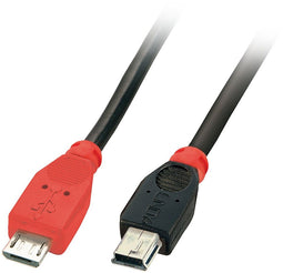 Lindy USB Micro-B - USB Mini-B - 2m met OTG-functie - Rood Zwart