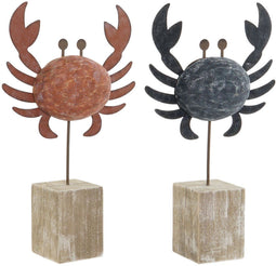 Decoratieve figuren Home ESPRIT Blauw Rood Natuurlijk Krab 17,5 x 6 x 29 cm (2 Stuks)