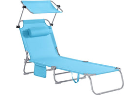 SoBuy OGS48-B - Opvouwbare Strandstoel met Zonnedak - Blauw