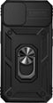 Lunso - Armor backcover hoes met ringhouder - Geschikt voor iPhone 14 - Zwart