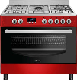 Wiggo WO-E909R(RX) - Vrijstaand Gasfornuis - 90 cm - 5 pitten - Rood Rvs
