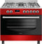 Wiggo WO-E909R(RX) - Vrijstaand Gasfornuis - 90 cm - 5 pitten - Rood Rvs