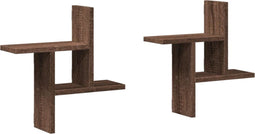 vidaXL - Wandschappen - 2 - st - 38x12x38 - cm - bewerkt - hout - bruin - eikenkleurig