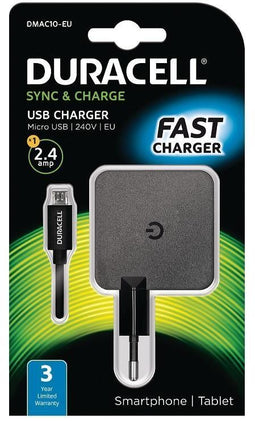 Duracell DMAC10-EU - Oplader 2.4A voor Smartphone/Tablet - USB adapter met kabel - Zwart