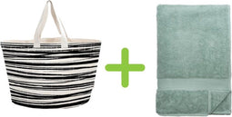 Bo Weevil Strandtas + Badlaken (100x180 cm) - Set - Strandtas - Badlaken - Katoen - Mineraal groen