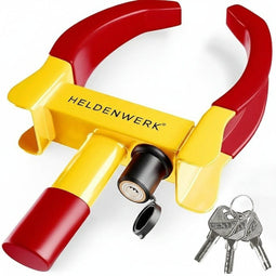 HELDENWERK - Parkklauw Wielklem - Veiligheidsslot - 48x25x7 cm - Bandbreedte 18-30 cm - Geel/Rood