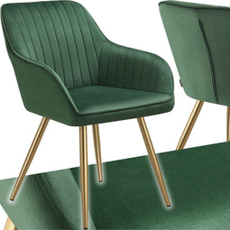tectake® Eetkamerstoel Marilyn - Fluwelen Stoel - Ergonomisch Design met Armleuningen - Groen