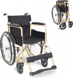 Mobiclinic Denver - Rolstoel - Opvouwbare rolstoel - Afneembare rugleuning en voetensteun - Staal - Grote wielen 46cm - Zwart en beige