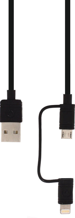 Mobilize 2in1 USB-A naar Apple Lightning / Micro USB Kabel MFI 1.5 Meter - Zwart