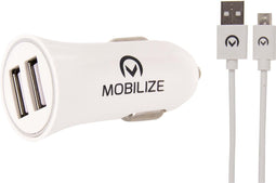 Mobilize Car Charger 2x USB + USB to Micro USB Cable 12W 1m. White