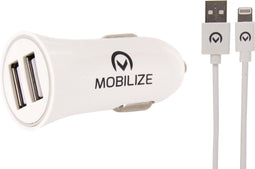 Mobilize Car Charger Dual USB 2.4A + 1m Apple Lightning Cable White