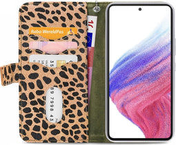 Mobilize - Geschikt voor - Samsung Galaxy A53 Hoesje - Uitneembare Gelly Wallet Case met Pasjeshouder Luipaard Donker Groen