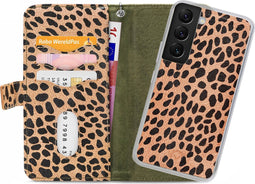 Mobilize - Geschikt voor - Samsung Galaxy S22 Hoesje - Uitneembare Gelly Wallet Case met Pasjeshouder Luipaard Donker Groen