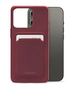 Mobilize Hoesje geschikt voor Apple iPhone 13 Pro Telefoonhoesje met Kaarthouder Flexibel TPU | Mobilize Rubber Gelly Card Backcover met Pasjeshouder | Kaarthouder voor 1 Pasje | backcover Hoesje voor Pinpas / OV Kaart / Rijbewijs - Bordeaux Rood