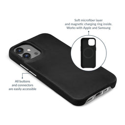 Mobilize Hoesje geschikt voor Apple iPhone 15 Plus MagSafe Telefoonhoesje Echt Leer | Mobilize Premium Backcover | Geschikt voor MagSafe | Geschikt voor Draadloos Opladen met Magnetische Ring | MagSafe Case - Zwart