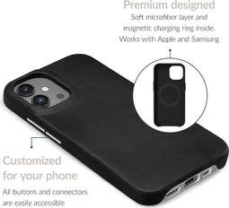 Mobilize Hoesje geschikt voor Apple iPhone 16 Plus MagSafe Telefoonhoesje Echt Leer | Mobilize Premium Backcover | Geschikt voor MagSafe | Geschikt voor Draadloos Opladen met Magnetische Ring | MagSafe Case - Zwart