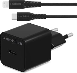 Mobilize Single USB-C Oplader Apple Lightning 1 Meter Power Delivery 20W - Zwart