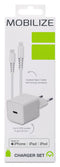 Mobilize Single USB-C Oplader Apple Lightning 1 Meter Power Delivery 20W - Wit