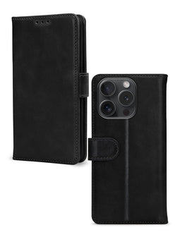 Mobilize Telefoonhoesje geschikt voor Apple iPhone 15 Pro Hoesje Echt Leer | Mobilize Wallet Bookcase Portemonnee | Pasjeshouder voor 3 Pasjes | Telefoonhoesje voor Pinpas / OV Kaart / Rijbewijs - Zwart